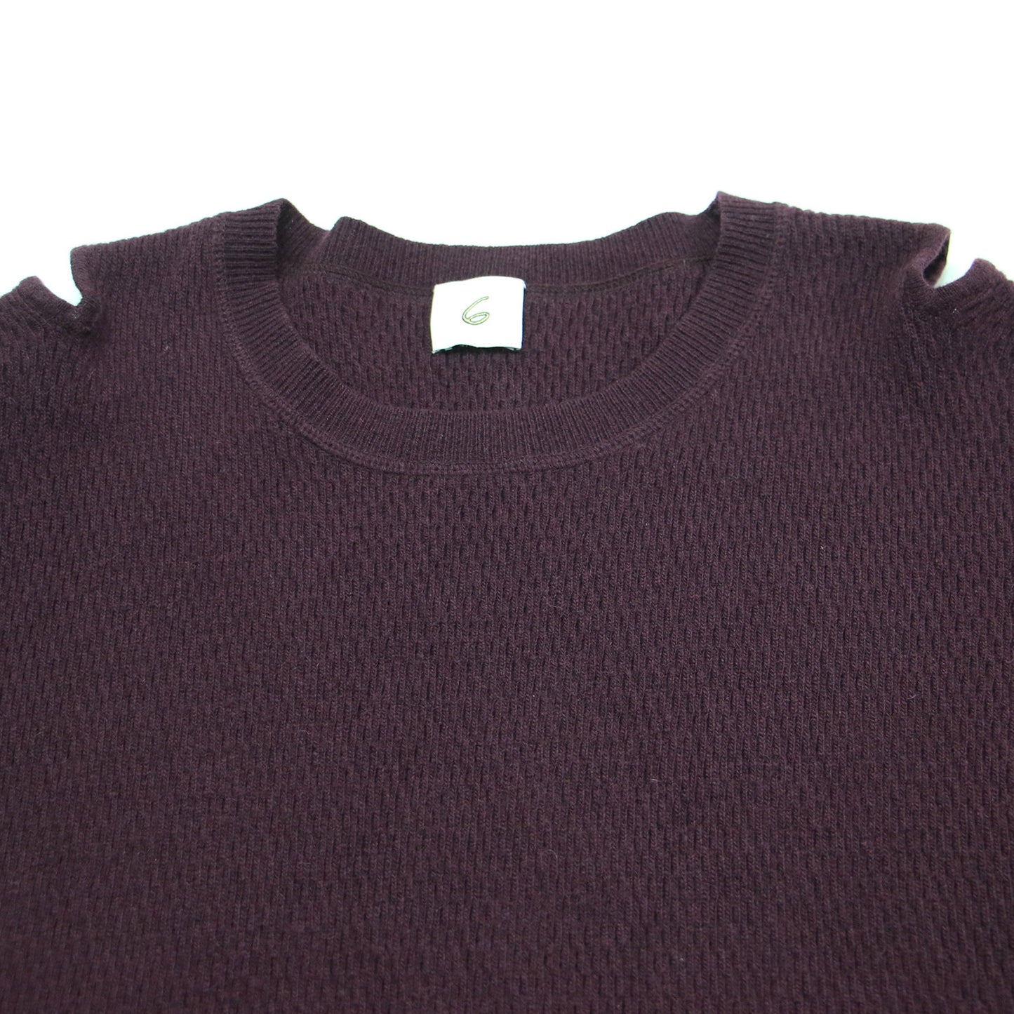 オープンショルダー クルーネック プルオーバー / SHOULDER 2HOLE KNIT ニット 長袖 チュニック丈 フィンガーホール ウール
