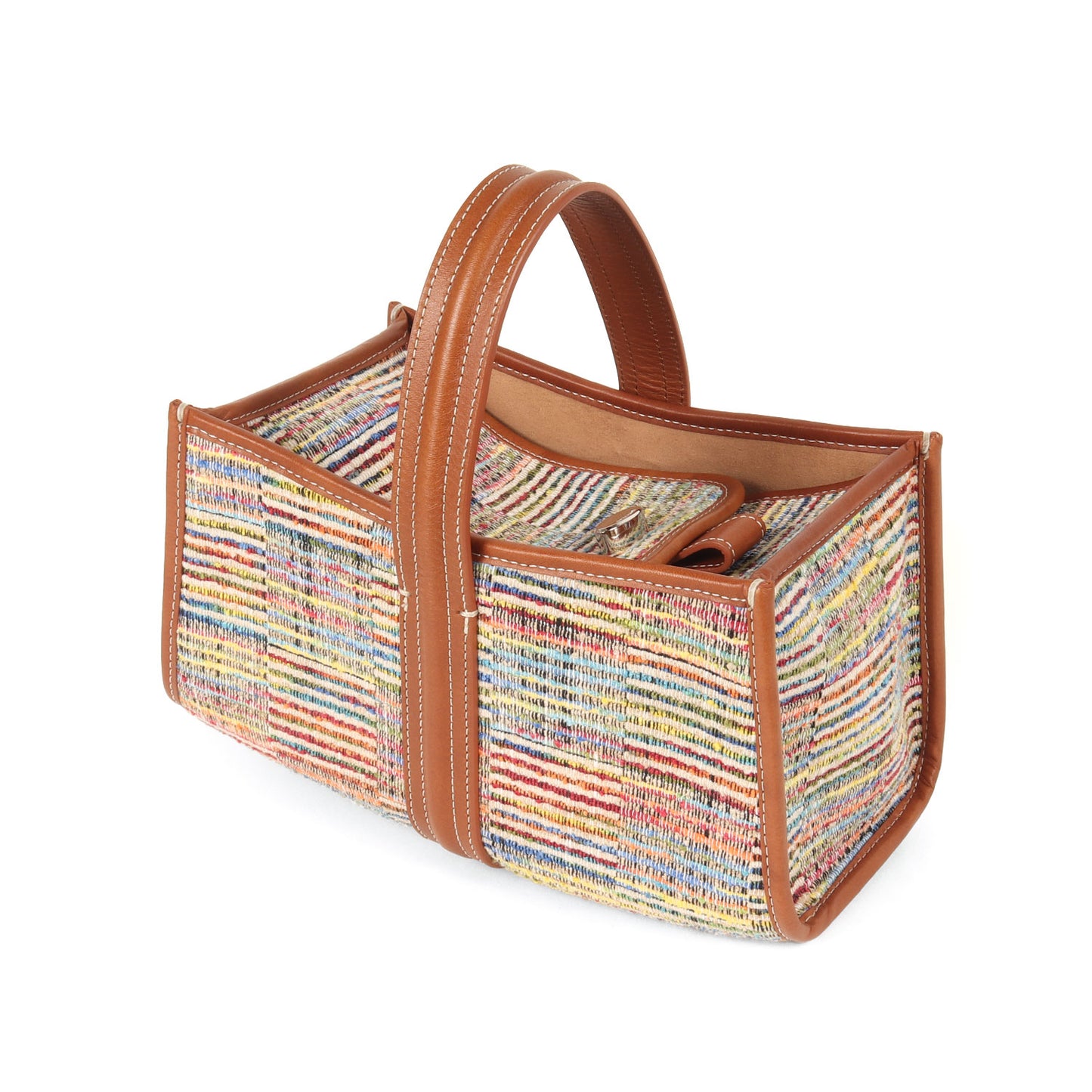 25秋冬 シーソー かご ハンドバッグ / SEE SAW BAG LINE CHECK ワンハンドル ツイード ボーダー 牛革