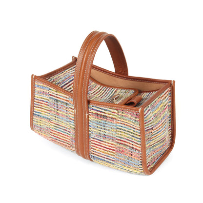 25秋冬 シーソー かご ハンドバッグ / SEE SAW BAG LINE CHECK ワンハンドル ツイード ボーダー 牛革
