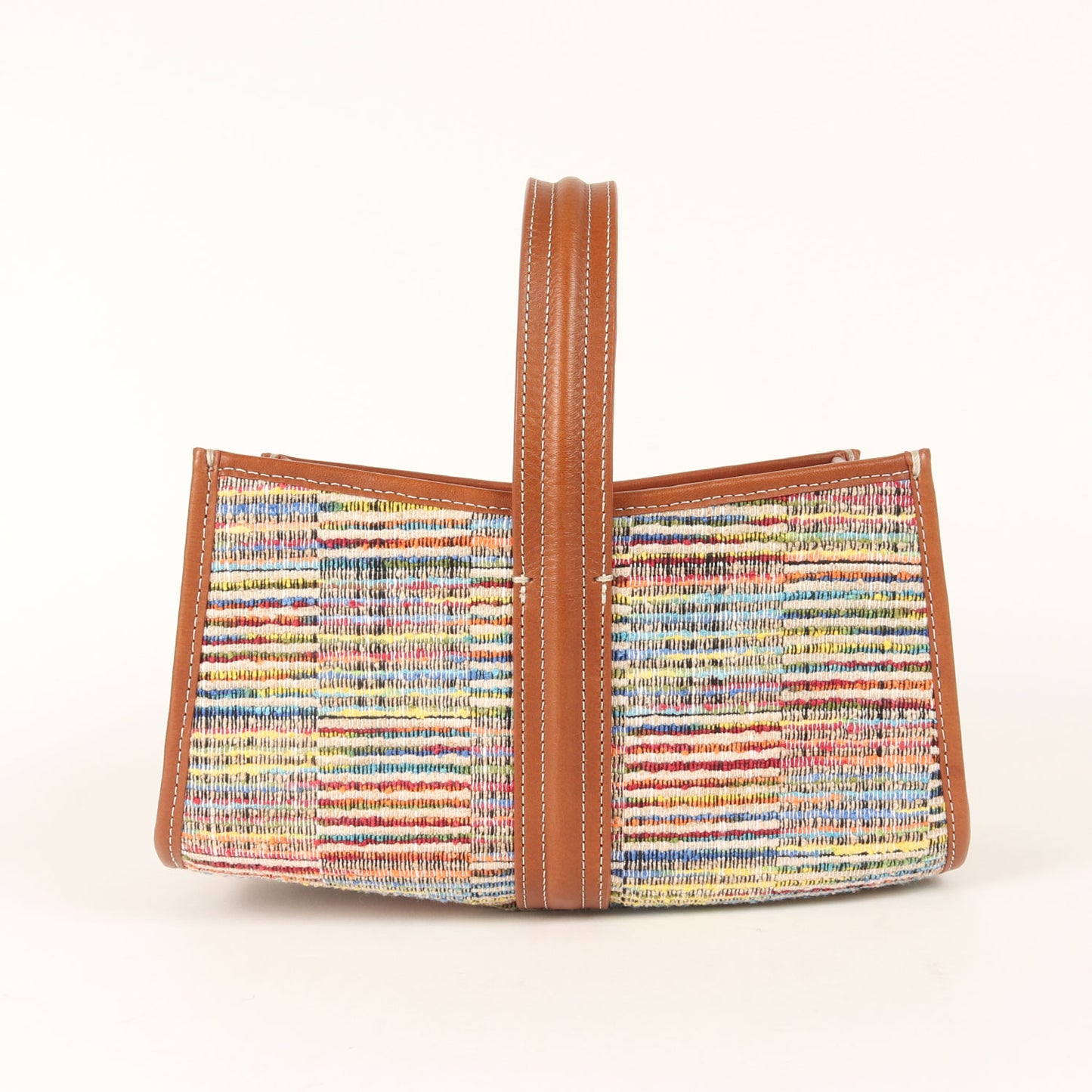 25秋冬 シーソー かご ハンドバッグ / SEE SAW BAG LINE CHECK ワンハンドル ツイード ボーダー 牛革