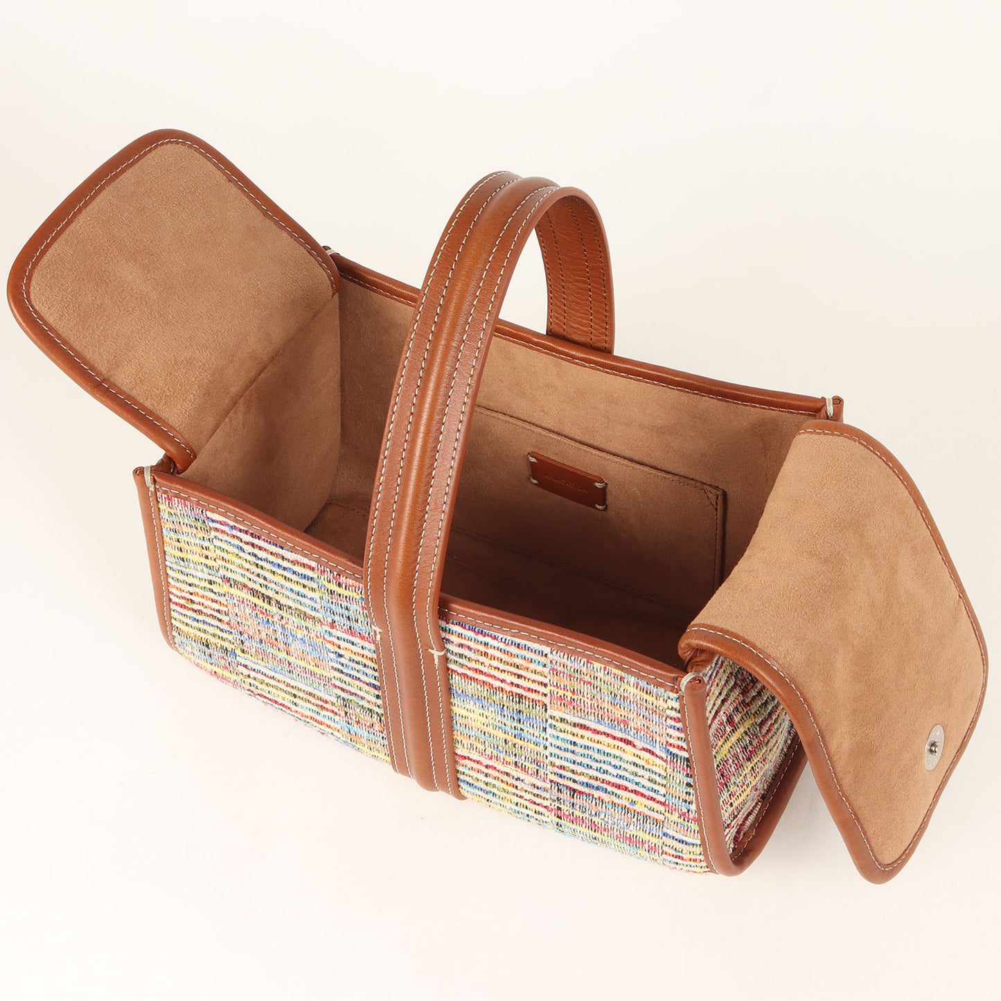 25秋冬 シーソー かご ハンドバッグ / SEE SAW BAG LINE CHECK ワンハンドル ツイード ボーダー 牛革