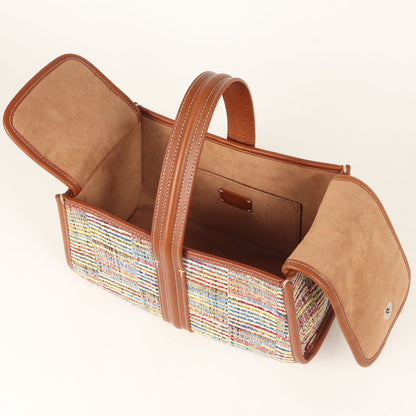 25秋冬 シーソー かご ハンドバッグ / SEE SAW BAG LINE CHECK ワンハンドル ツイード ボーダー 牛革