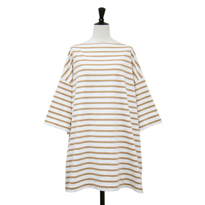 23春夏 ボーダービッグTEE / プルオーバー ワイド ボートネック 半袖 ドロップショルダー コットン ウォッシャブル