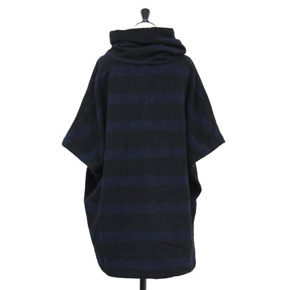 23秋冬 シャギー ハイネック プルオーバー / ポンチョ タートルネック フレンチスリーブ ボーダー ウール