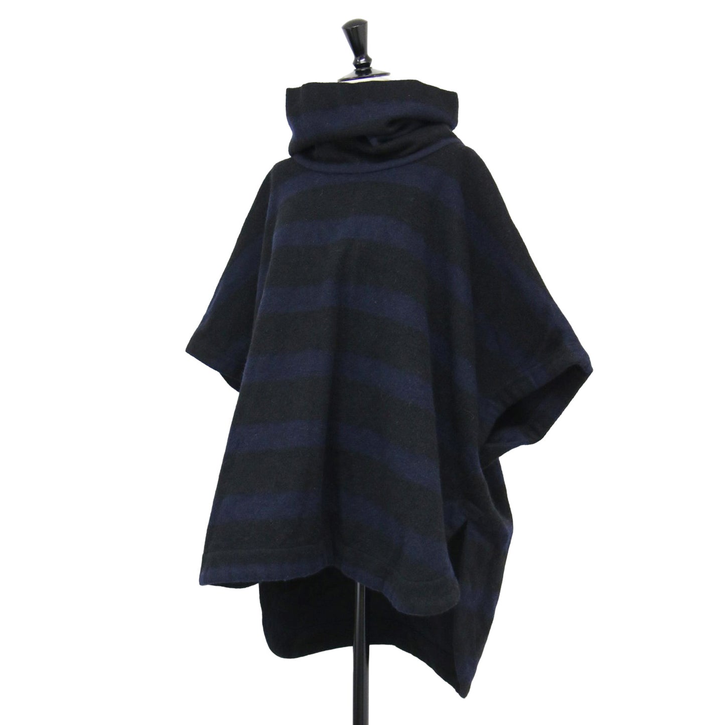 23秋冬 シャギー ハイネック プルオーバー / ポンチョ タートルネック フレンチスリーブ ボーダー ウール