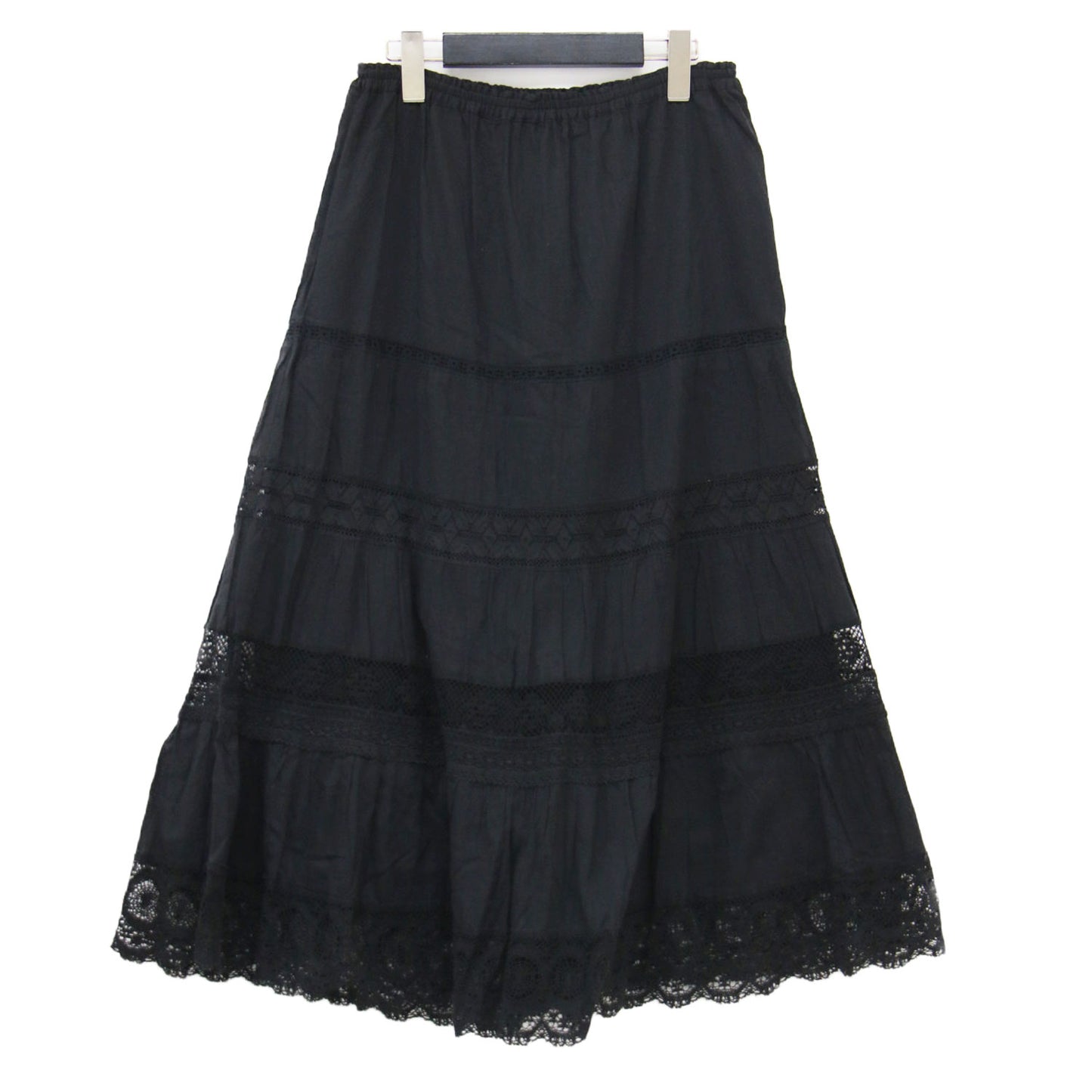 22秋冬 アンティークライクレーススカート / Antique like lace ティアードAライン フレア ウエストゴム コットン ウォッシャブル