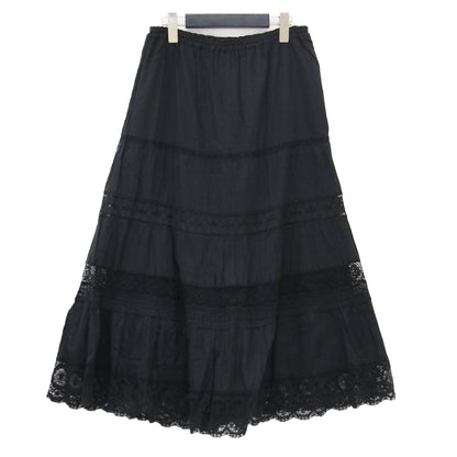 22秋冬 アンティークライクレーススカート / Antique like lace ティアードAライン フレア ウエストゴム コットン ウォッシャブル