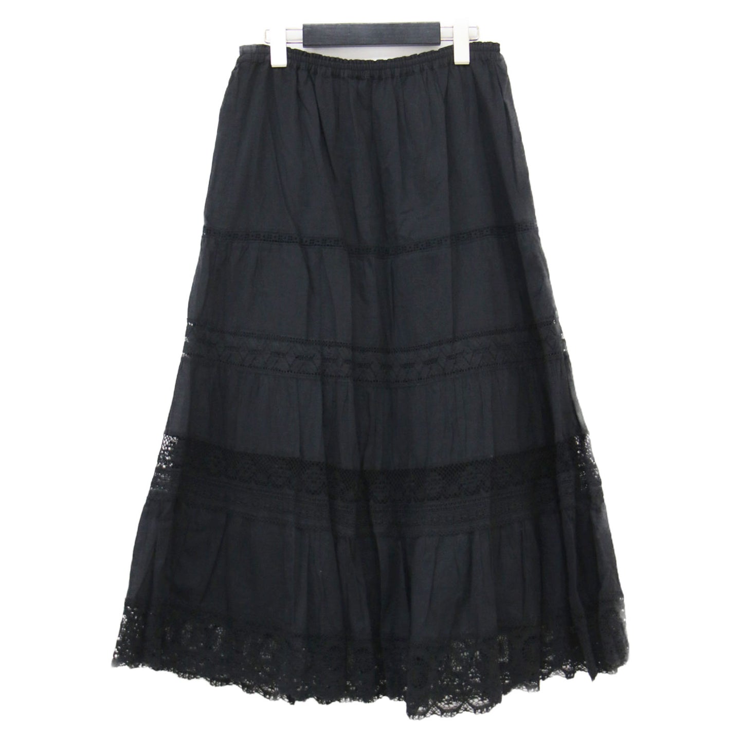 22秋冬 アンティークライクレーススカート / Antique like lace ティアードAライン フレア ウエストゴム コットン ウォッシャブル
