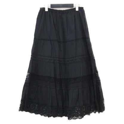22秋冬 アンティークライクレーススカート / Antique like lace ティアードAライン フレア ウエストゴム コットン ウォッシャブル
