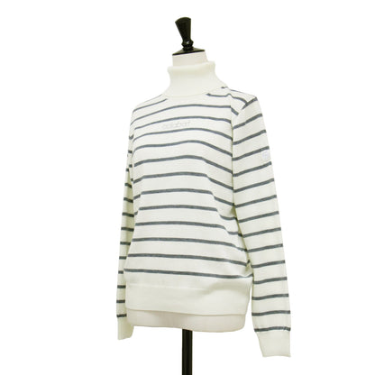 24秋冬 ボーダーデザイン ハイネック 長袖 セーター / ニット プルオーバー リブ ロゴ ラインストーン