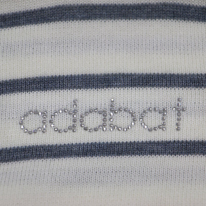 24秋冬 ボーダーデザイン ハイネック 長袖 セーター / ニット プルオーバー リブ ロゴ ラインストーン