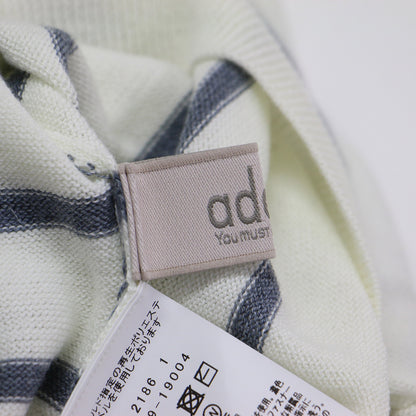 24秋冬 ボーダーデザイン ハイネック 長袖 セーター / ニット プルオーバー リブ ロゴ ラインストーン