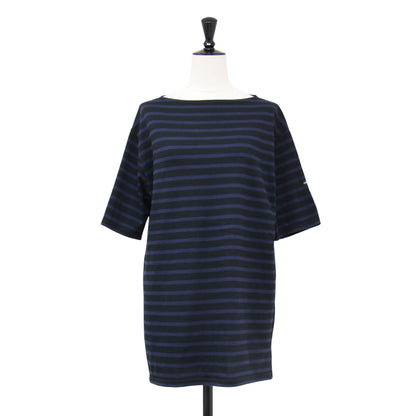 ボーダー 半袖 Tシャツ / カットソー ボートネック ワイド コットン