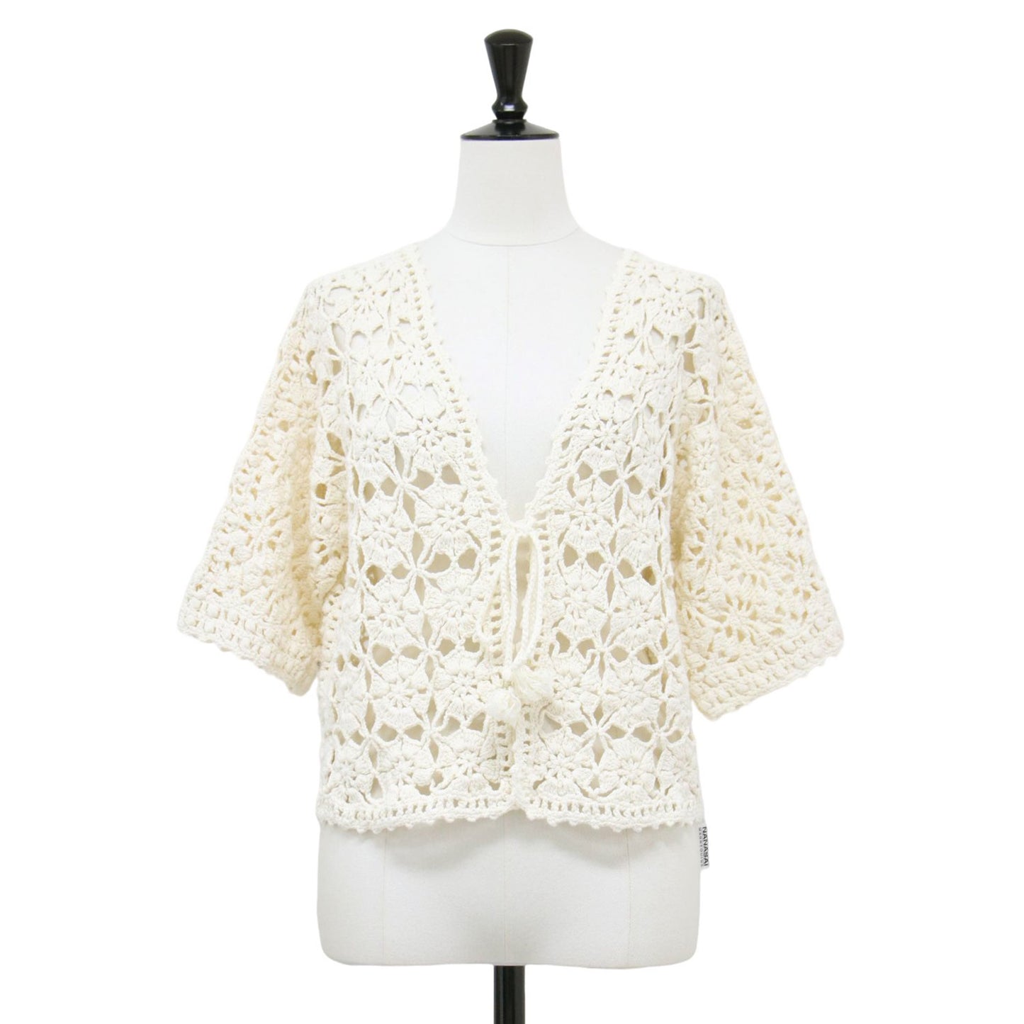 24春夏 モチーフクロシェット ハーフスリーブ カーディガン / コンパクト コットンリネン