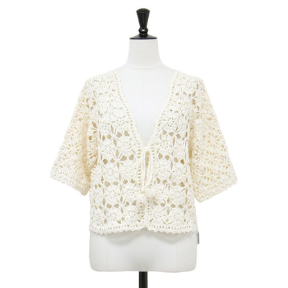 24春夏 モチーフクロシェット ハーフスリーブ カーディガン / コンパクト コットンリネン