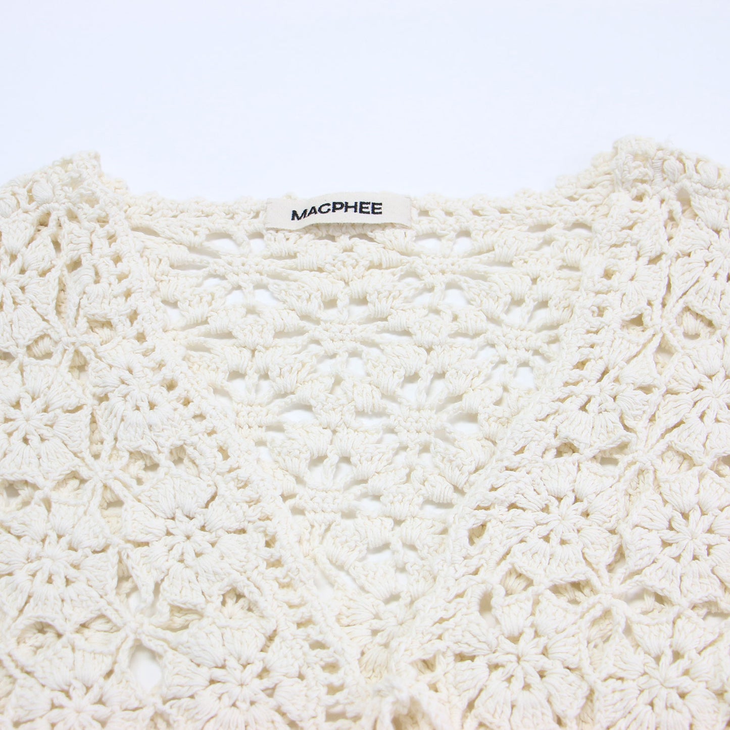 24春夏 モチーフクロシェット ハーフスリーブ カーディガン / コンパクト コットンリネン