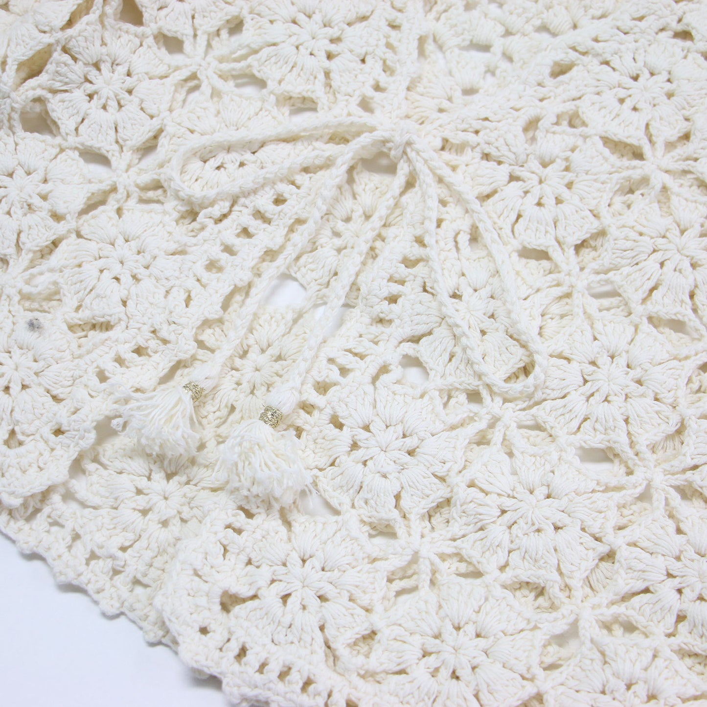 24春夏 モチーフクロシェット ハーフスリーブ カーディガン / コンパクト コットンリネン