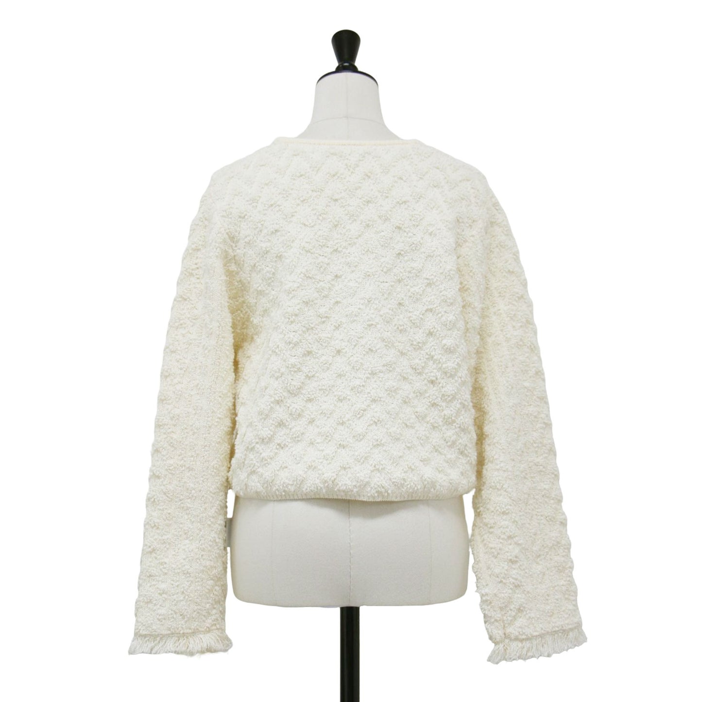 25春夏 パイルジャカード ショート カーディガン / ニット 長袖 コンパクト Vネック ジャガード フリンジ