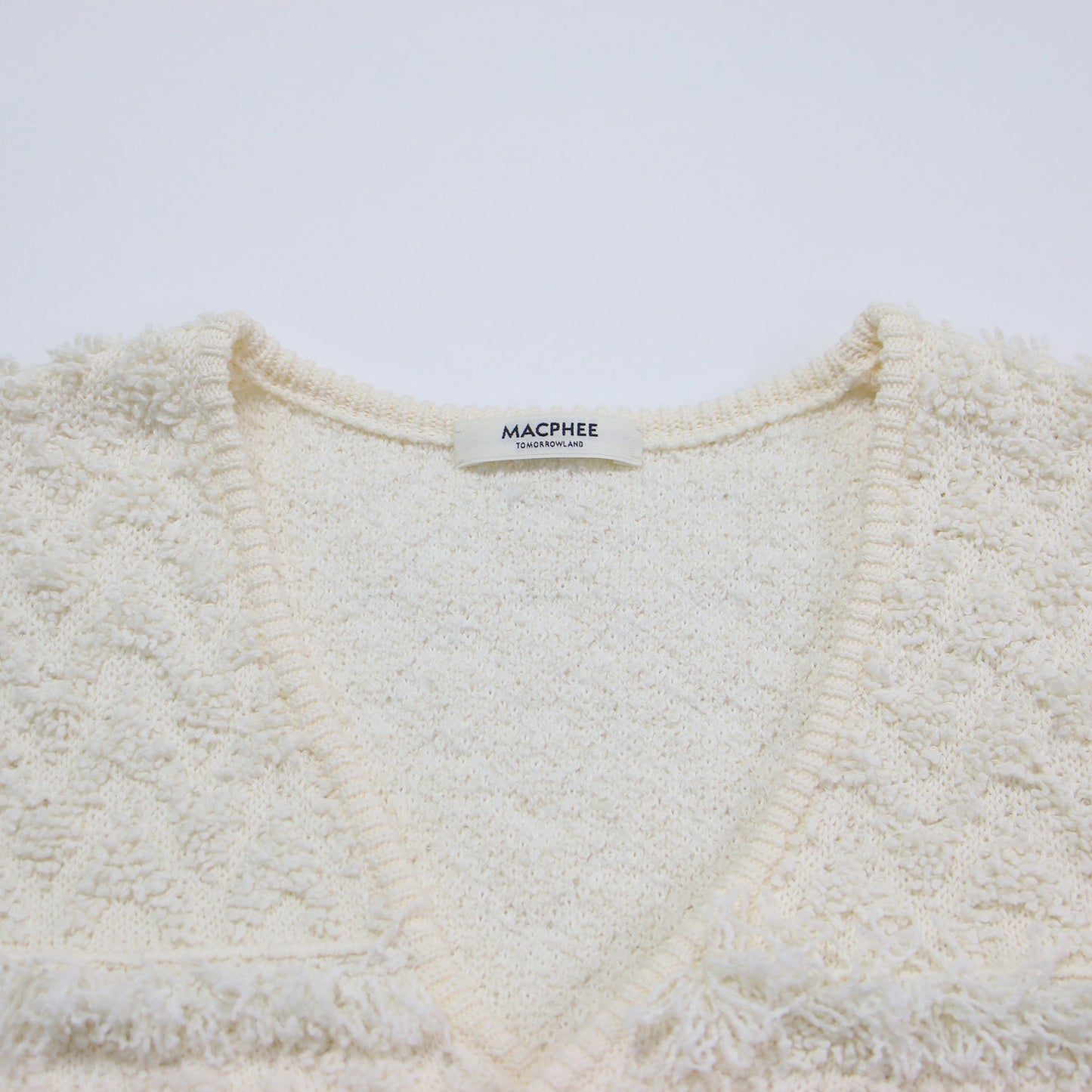 25春夏 パイルジャカード ショート カーディガン / ニット 長袖 コンパクト Vネック ジャガード フリンジ