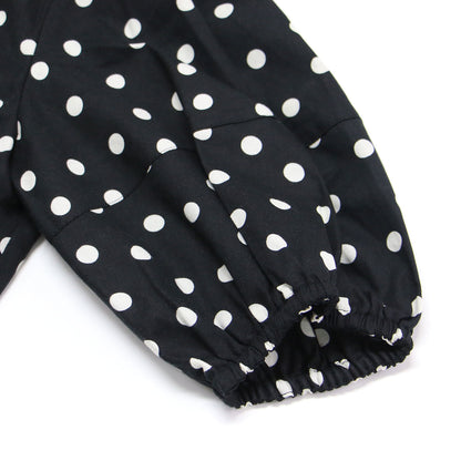 24春夏 ドットプリント ランタンスリーブ ブラウス / プルオーバー 半袖 タック ギャザー リボン
