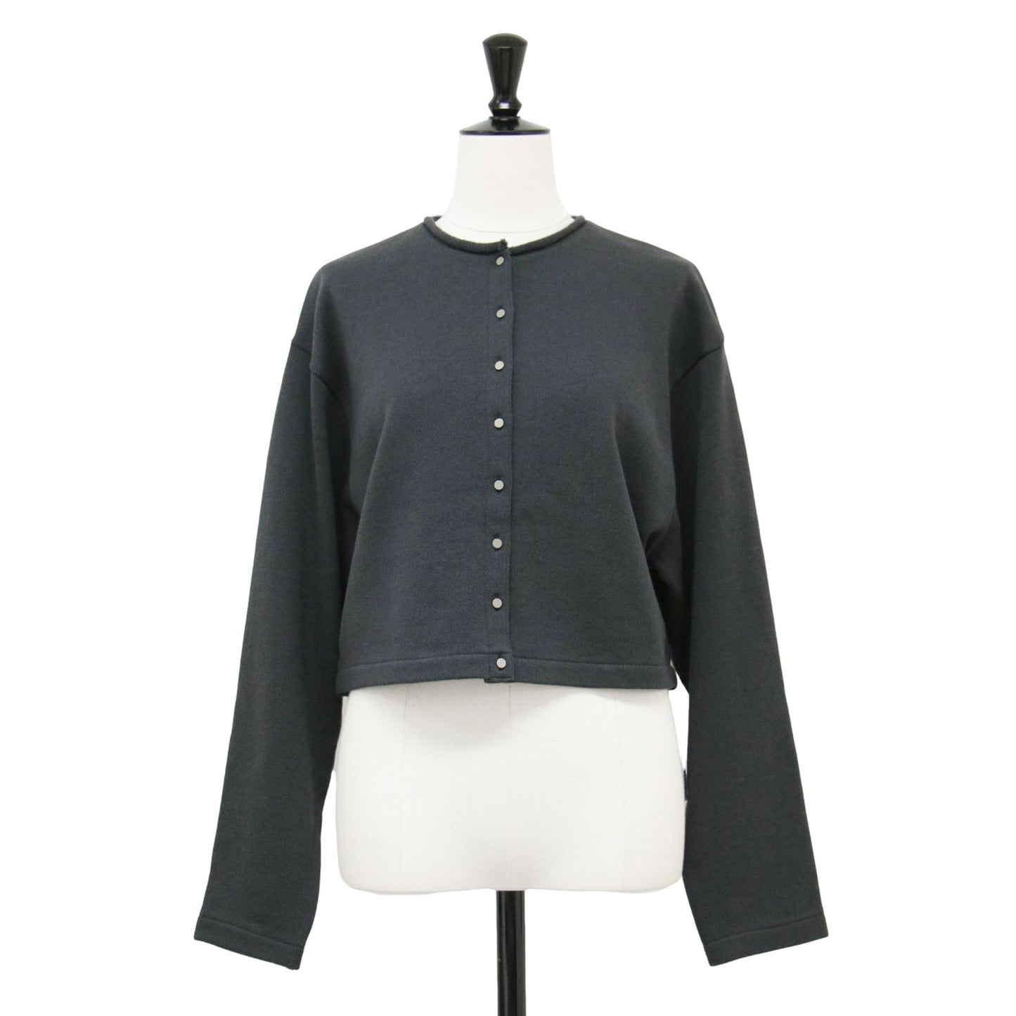 23秋冬 ブラッシュドライニング ショート カーディガン / プルオーバー コンパクト丈 クルーネック ボクシー メタルボタン 裏起毛 ジャージー