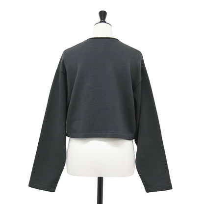 23秋冬 ブラッシュドライニング ショート カーディガン / プルオーバー コンパクト丈 クルーネック ボクシー メタルボタン 裏起毛 ジャージー