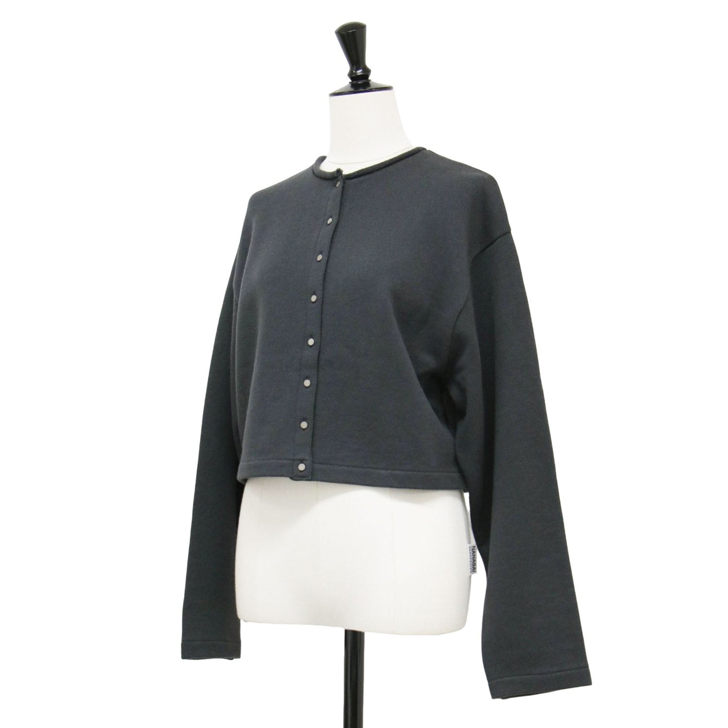 23秋冬 ブラッシュドライニング ショート カーディガン / プルオーバー コンパクト丈 クルーネック ボクシー メタルボタン 裏起毛 ジャージー