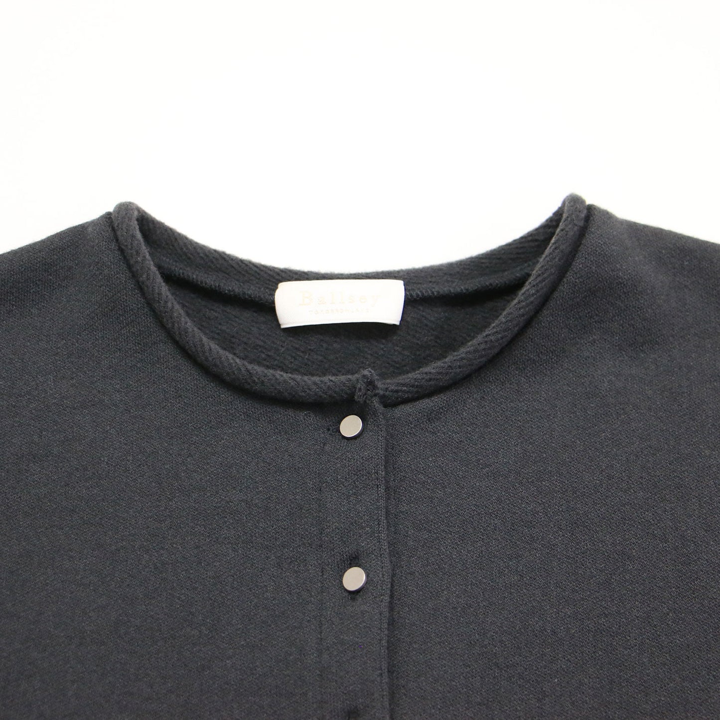 23秋冬 ブラッシュドライニング ショート カーディガン / プルオーバー コンパクト丈 クルーネック ボクシー メタルボタン 裏起毛 ジャージー