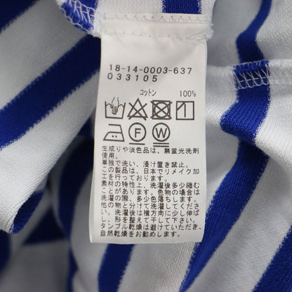 23秋冬 × BEAMS COUTURE ボリュームスリーブBLUE / プルオーバー ボートネック 長袖 ボーダー 刺繍 ドローコード コットン