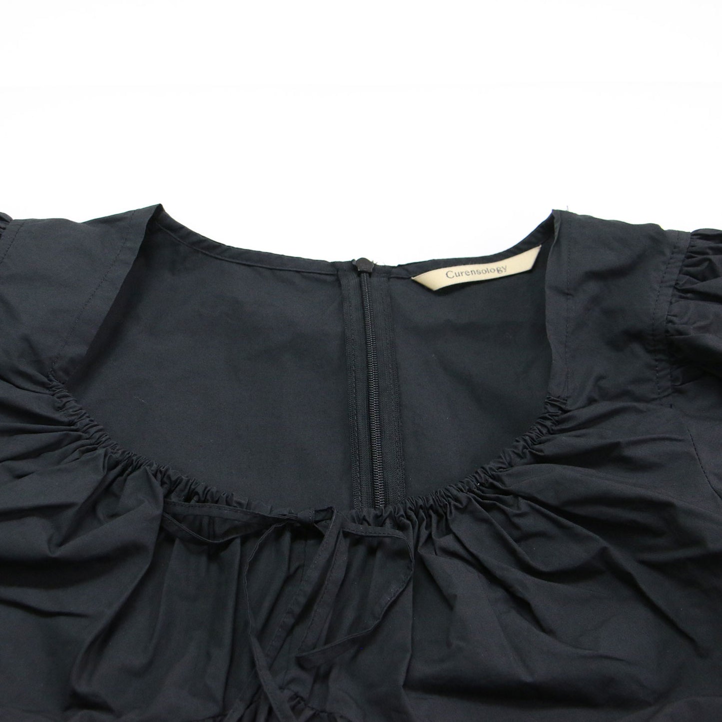 24春夏 ハイカウントタイプライターワンピース / ドレス ギャザーネック マトンスリーブ 五分袖 Aライン フレア コットン