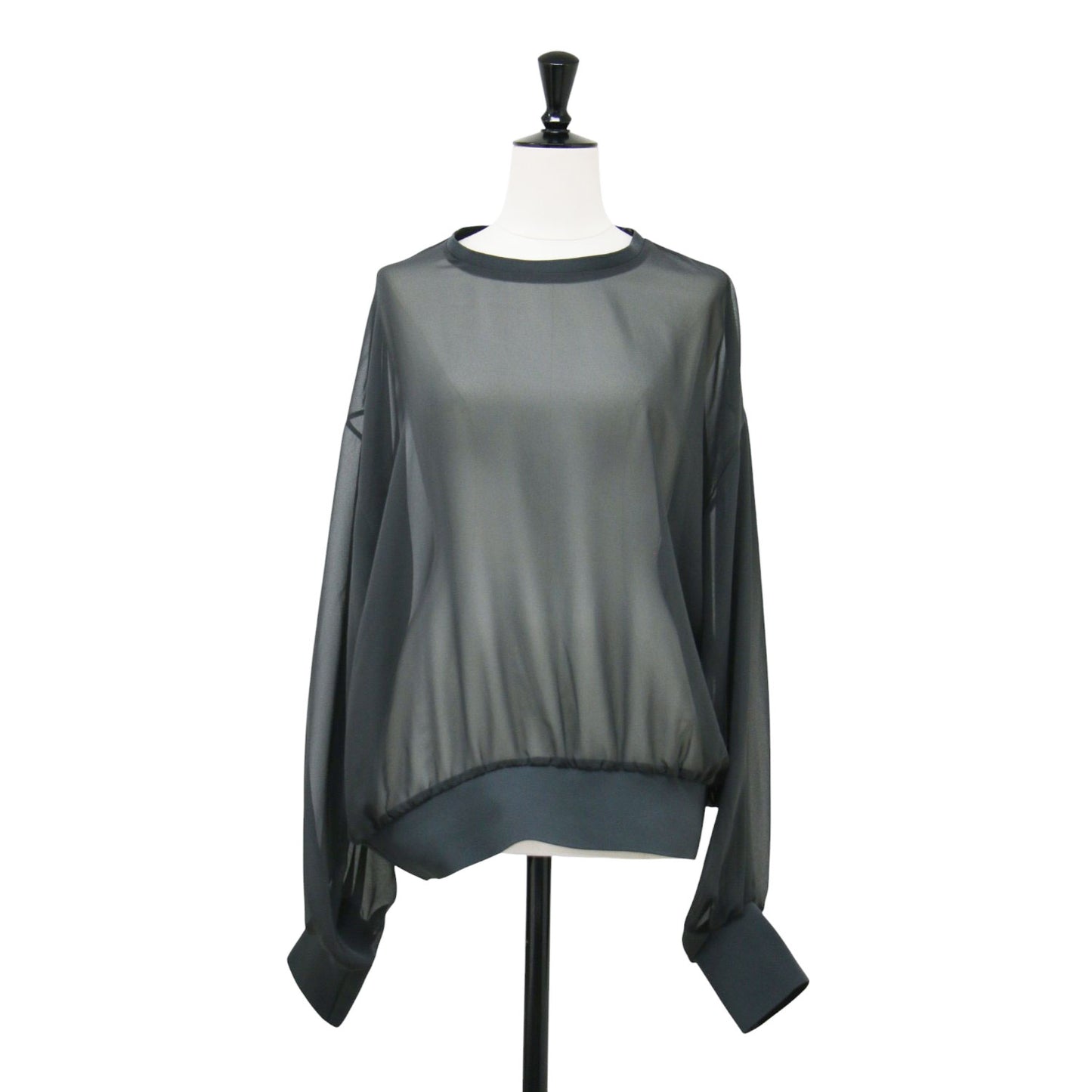 24春夏 シアー クルーネック プルオーバー / Sheer Blouse ブラウス 長袖 ドロップショルダー ワイド リブ