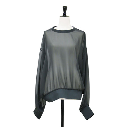 24春夏 シアー クルーネック プルオーバー / Sheer Blouse ブラウス 長袖 ドロップショルダー ワイド リブ