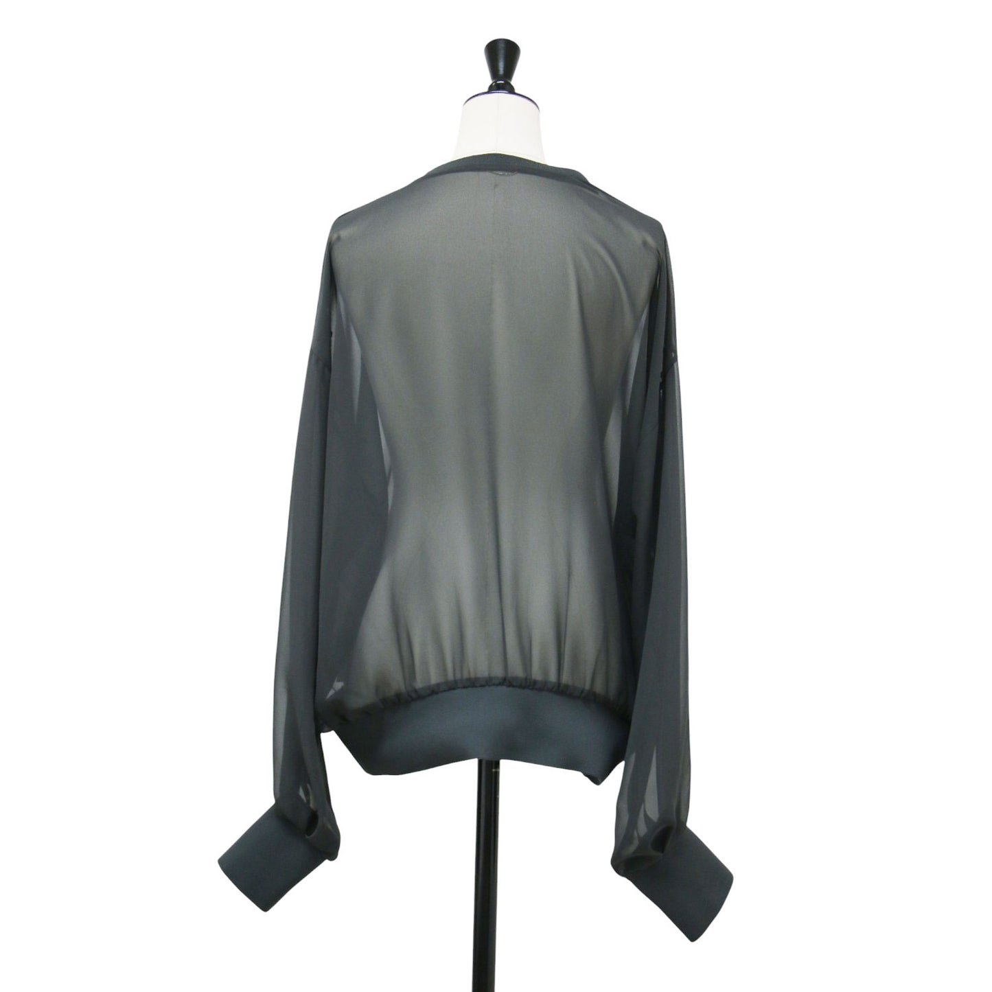 24春夏 シアー クルーネック プルオーバー / Sheer Blouse ブラウス 長袖 ドロップショルダー ワイド リブ