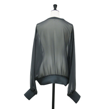 24春夏 シアー クルーネック プルオーバー / Sheer Blouse ブラウス 長袖 ドロップショルダー ワイド リブ