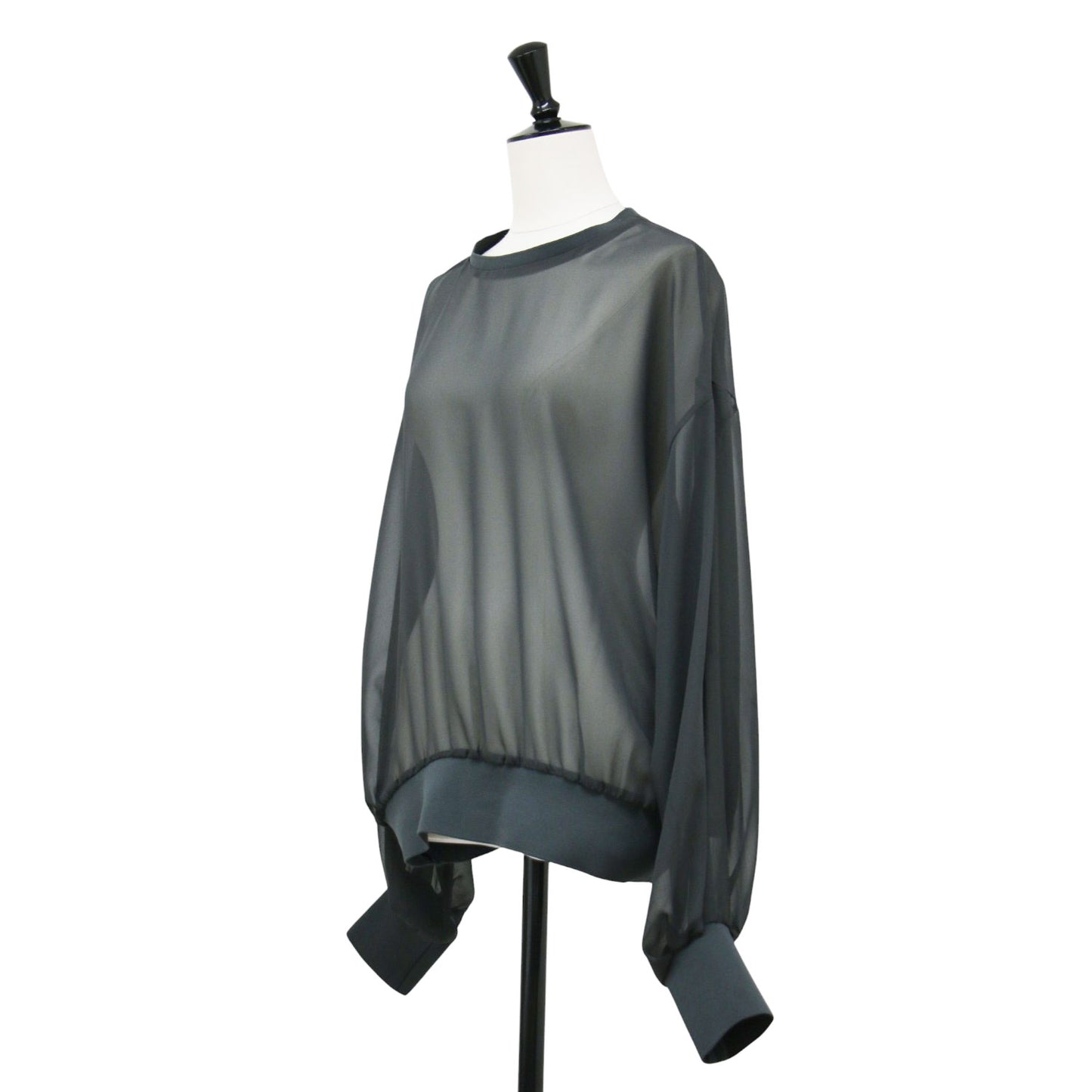 24春夏 シアー クルーネック プルオーバー / Sheer Blouse ブラウス 長袖 ドロップショルダー ワイド リブ