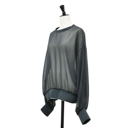 24春夏 シアー クルーネック プルオーバー / Sheer Blouse ブラウス 長袖 ドロップショルダー ワイド リブ