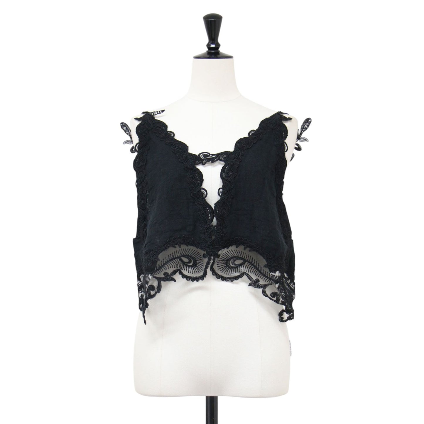 25春夏 レース ビスチェ / BRA TOP ブラウス ノースリーブ Vライン フラワー 刺繍 コットン