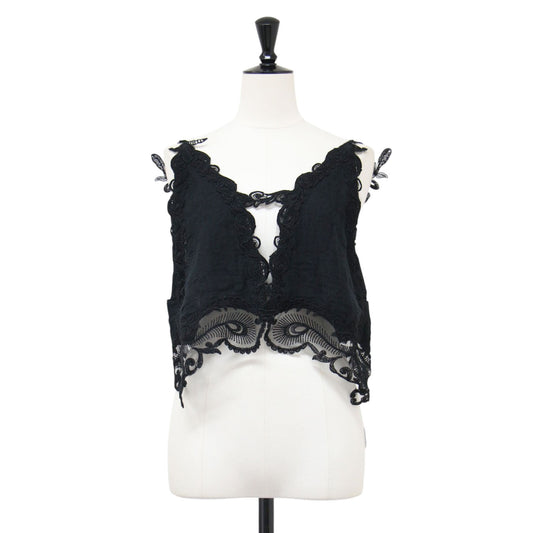 25春夏 レース ビスチェ / BRA TOP ブラウス ノースリーブ Vライン フラワー 刺繍 コットン
