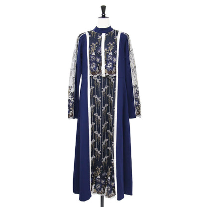 24秋冬 花柄 刺繍 レース ドレス / Framed flower lace dress ワンピース 長袖 ロング丈 ボトルネック ラグランスリーブ