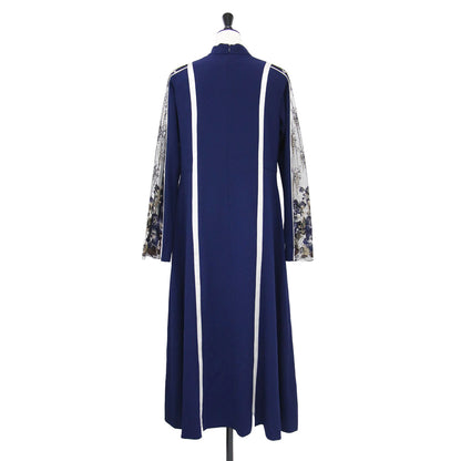 24秋冬 花柄 刺繍 レース ドレス / Framed flower lace dress ワンピース 長袖 ロング丈 ボトルネック ラグランスリーブ