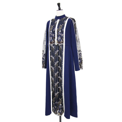 24秋冬 花柄 刺繍 レース ドレス / Framed flower lace dress ワンピース 長袖 ロング丈 ボトルネック ラグランスリーブ