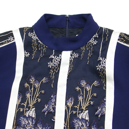 24秋冬 花柄 刺繍 レース ドレス / Framed flower lace dress ワンピース 長袖 ロング丈 ボトルネック ラグランスリーブ