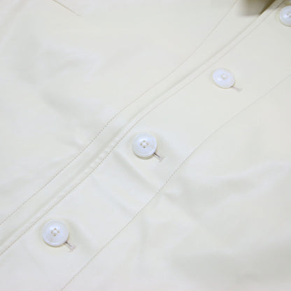 25春夏 レザーライク カバーオール / ジャケット 長袖 ステンカラー ミドル丈 ワイド