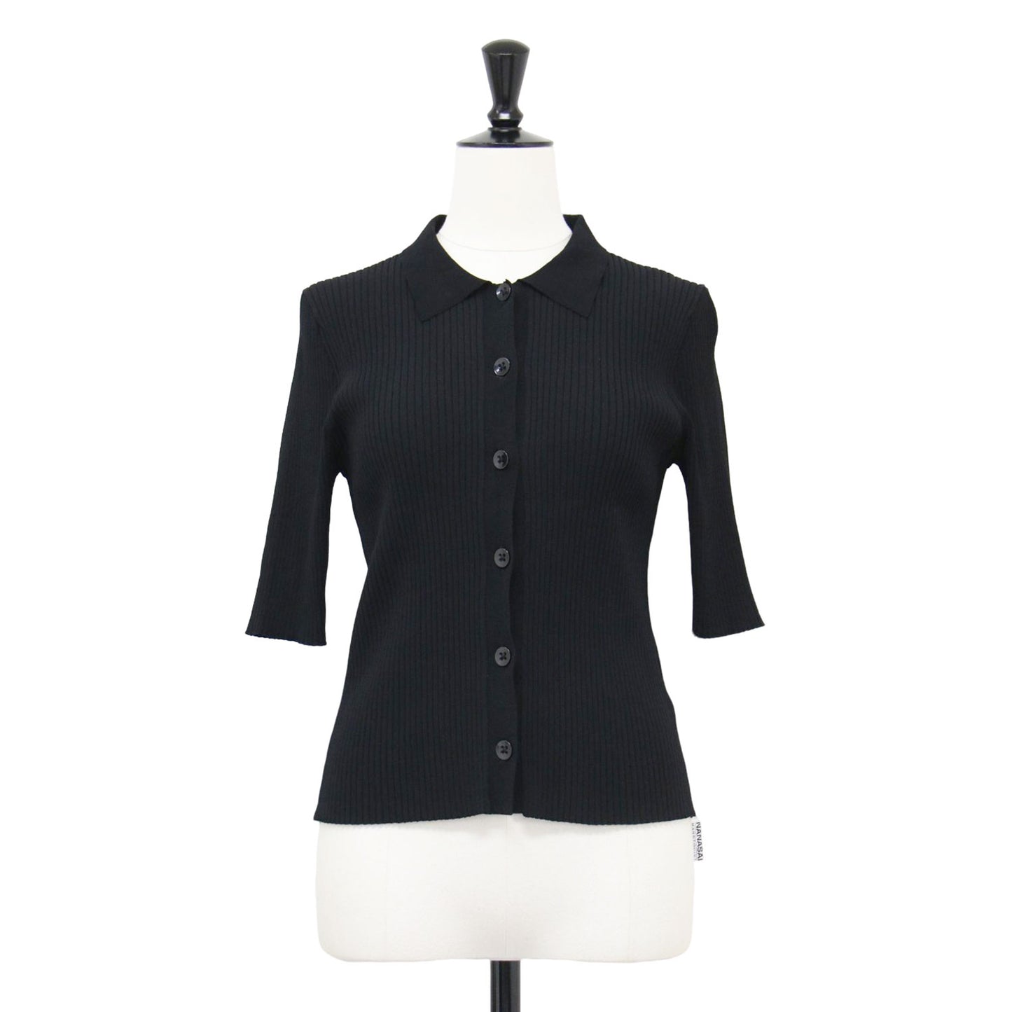 25春夏 ワイド リブ カーディガン / 5分袖 襟付き ボタン