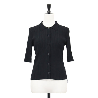 25春夏 ワイド リブ カーディガン / 5分袖 襟付き ボタン