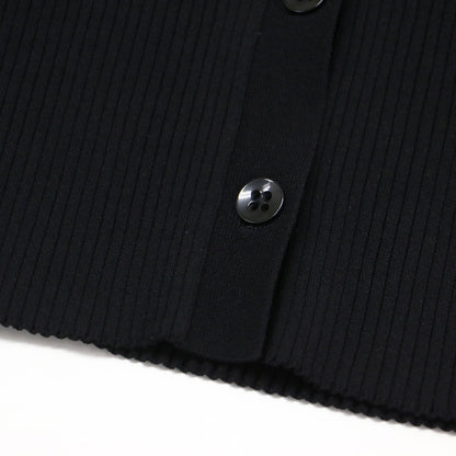 25春夏 ワイド リブ カーディガン / 5分袖 襟付き ボタン