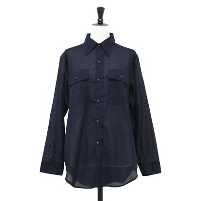 × martinique 別注 25春夏 コットンボイル ミリタリーシャツ / HAMPTON SHIRT COTTON VOILE 長袖 ボックスシルエット ラウンドヘム 刺繍 コットン