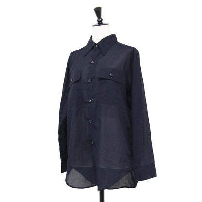 × martinique 別注 25春夏 コットンボイル ミリタリーシャツ / HAMPTON SHIRT COTTON VOILE 長袖 ボックスシルエット ラウンドヘム 刺繍 コットン