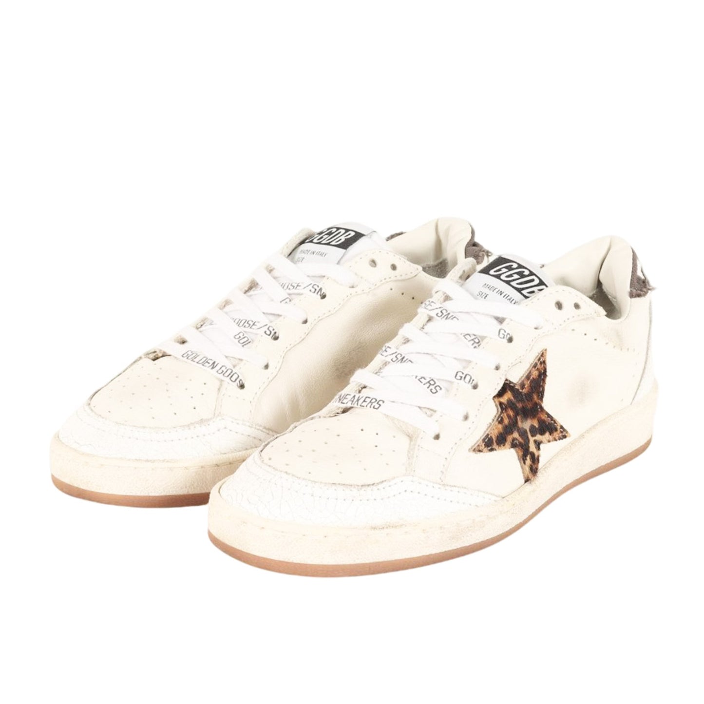 ボールスター レザー ローカット スニーカー / BALLSTAR レースアップ スター レオパード ハラコ ヴィンテージ加工