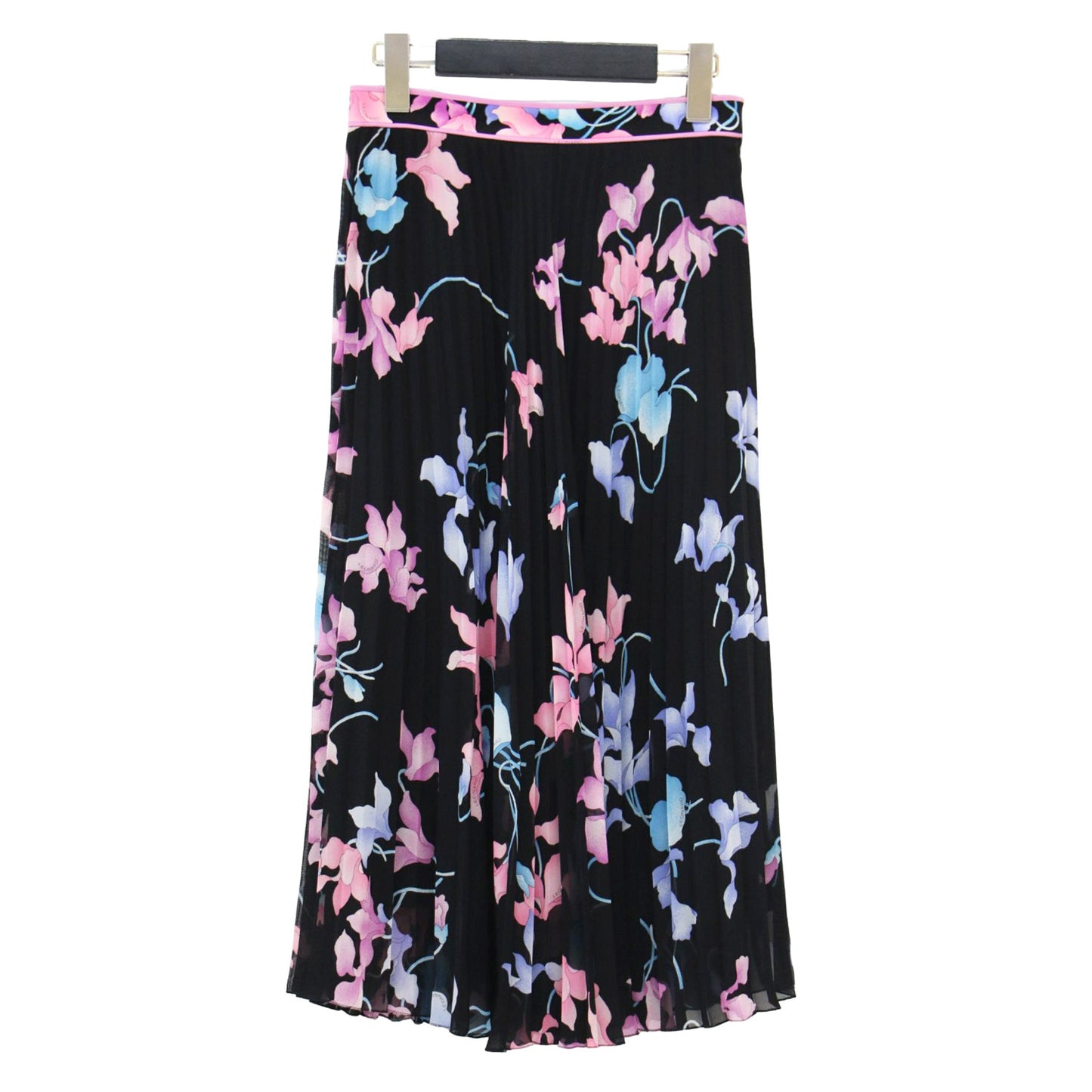 フラワープリント プリーツ スカート / ミモレ丈 フレア Aライン ブランドロゴ